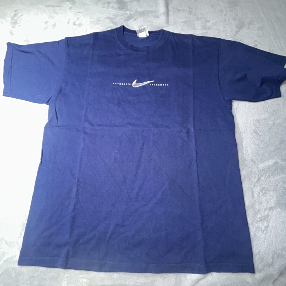 Vintage 90s Nike T-Shirt Blue Embroidered center logo Made in USA Tee Men  XL